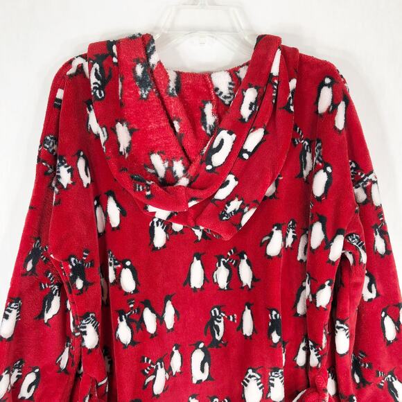 Vera Bradley Small Medium Robe Playful Penguins Red Mini Belted Fleece Lounge D - Picture 6 of 8